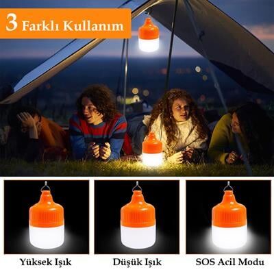 Ledx LN-OR20G 20 Watt TYPE-C Şarjlı Taşınabilir Asma Kancalı Kamp Çadır Lambası 6500K 1200mAh 3 Modlu ABS Malzeme
