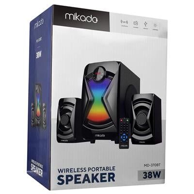 Mikado MD-370BT 38W Siyah BT/AUX/USB/FM/LED Işıklı Multimedia Speaker 2+1 Ses Sistemi
