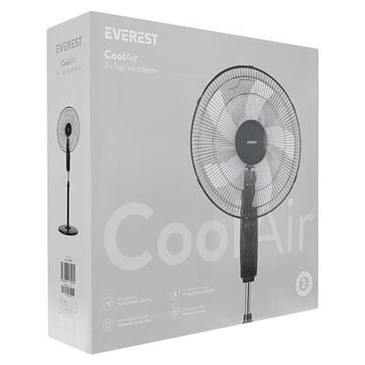 Everest FAN11 Cool Air 16'' 45 Watt 5 Pervaneli 3 Kademe 1200RPM Zaman Ayarlı Vantilatör Siyah