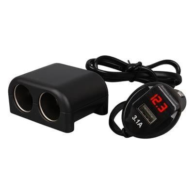 Olesson 1641 12-24V Tek USB Girişli 120W 80cm Kablolu Dijital Voltaj Ekranlı 2'li Araç Çakmak Çoklayıcı