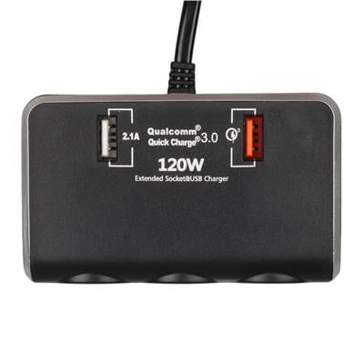 Olesson 1639 12-24V Çift USB Girişli Hızlı Şarj Destekli 120W 80cm Kablolu Dijital Voltaj Ekranlı 3'lü Araç Çakmak Çoklayıcı