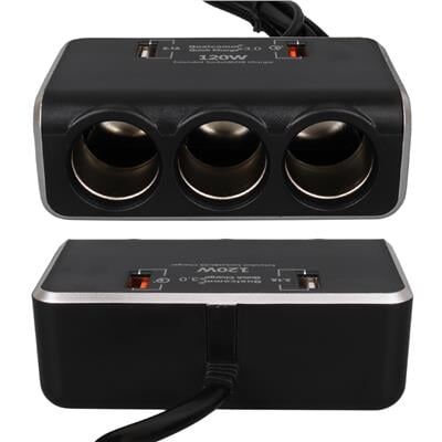 Olesson 1639 12-24V Çift USB Girişli Hızlı Şarj Destekli 120W 80cm Kablolu Dijital Voltaj Ekranlı 3'lü Araç Çakmak Çoklayıcı
