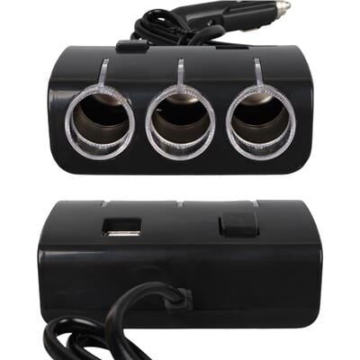 Olesson 1506 12-24V Çift USB Girişli 120W 80 CM Kablolu 3'LÜ Araç Çakmak Çoklayıcı