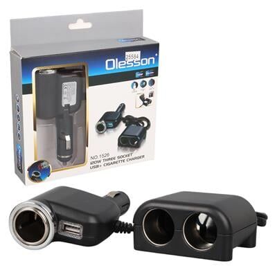 Olesson 1526 12-24V Tek USB Girişli 120W 80 CM Kablolu 3'LÜ Araç Çakmak Çoklayıcı