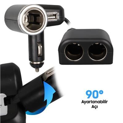 Olesson 1526 12-24V Tek USB Girişli 120W 80 CM Kablolu 3'LÜ Araç Çakmak Çoklayıcı