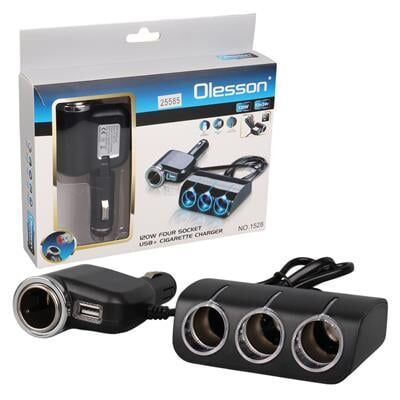 Olesson 1528 12-24V Tek USB Girişli 120W 80cm Kablolu 3'LÜ Araç Çakmak Çoklayıcı
