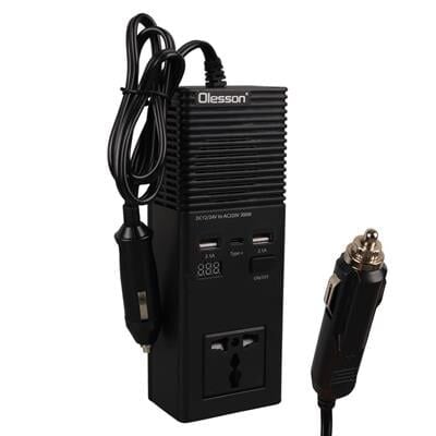 Olesson 1665 DC 12-24V 200W Oto Araç Power İnverter Ek Çakmak Girişi - TYPE-C - Çift USB - 220V Üniversal Priz