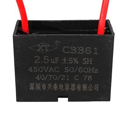 2.5UF 450VAC Siyah 10cm Kablolu Kare Tip Kutupsuz Kondansatör