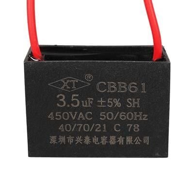 3.5UF 450VAC Siyah 10cm Kablolu Kare Tip Kutupsuz Kondansatör