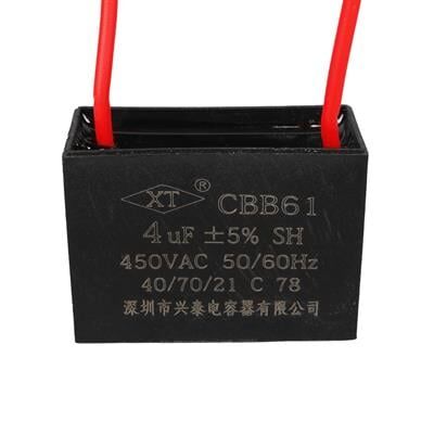 4UF 450VAC Siyah 10cm Kablolu Kare Tip Kutupsuz Kondansatör