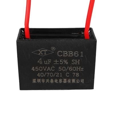 4UF 450VAC Siyah 10cm Kablolu Kare Tip Kutupsuz Kondansatör